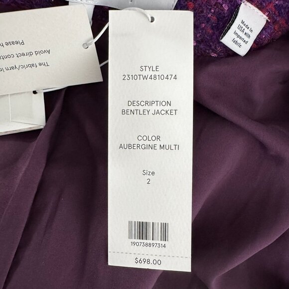 Veronica Beard Bentley Double Breasted Tweed Jacket Size 2 Aubergine NWT CJ-2131 - Picture 13 of 16